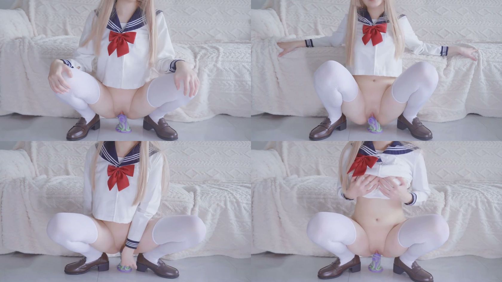 〖米胡桃〗美少女骑着大假阳具，直到可爱的颤抖高潮！