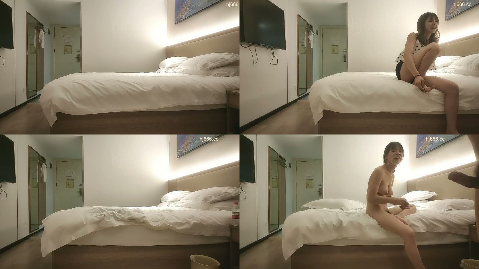 小马丶寻花斑点裙短裤外围嫩妹，腰细胸大蹲地特写口交，拉着手后入猛操晃动奶子，上位骑乘抽插猛操