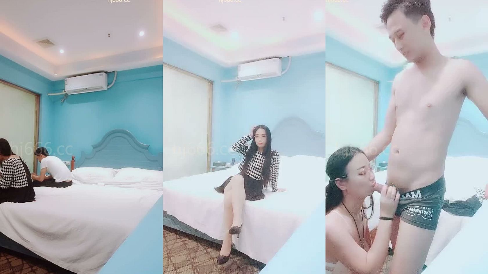 探花王约眼镜骚熟女开房啪啪，揉捏奶子蹲着按头口交，站立抬腿后入，穿着高跟鞋肩上扛猛操